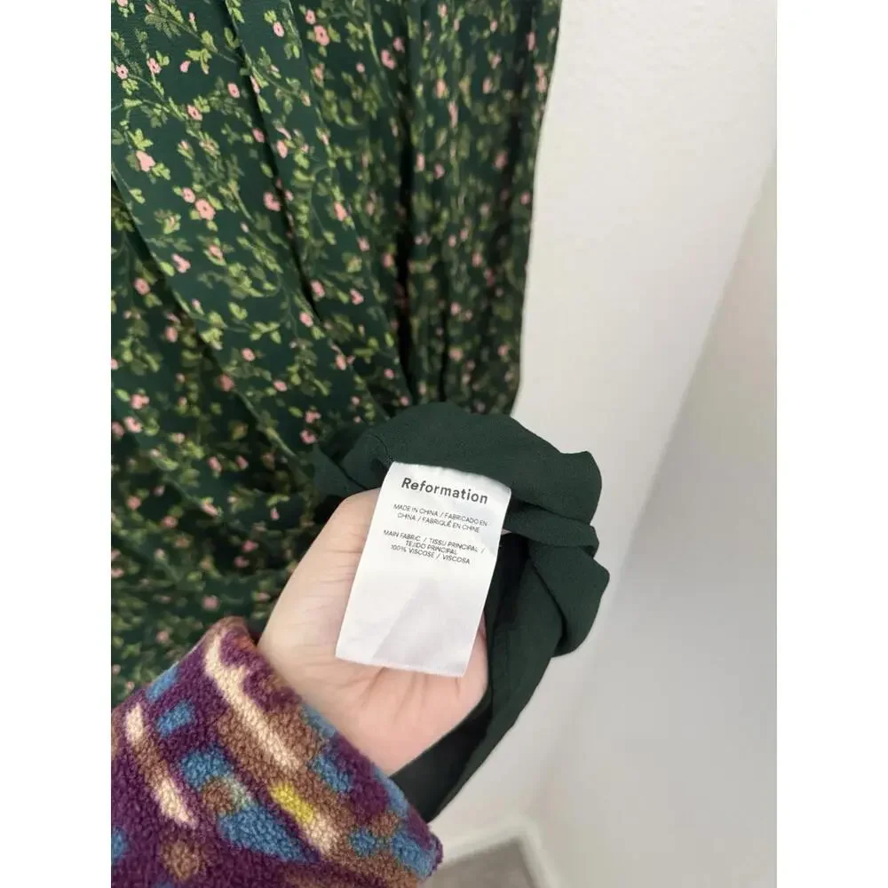 Reformation Brandi Green Floral Long Sleeve Smocked Mock Neck Mini Dress Size S - Picture 5 of 8